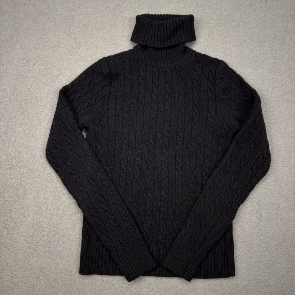 J. Crew Turtleneck Cable Knit Sweater Women's XS Black Preppy Office Knit